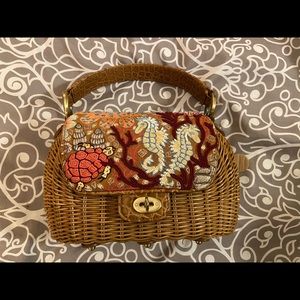 Eric Javits Embroidered Wicker Basket Handbag